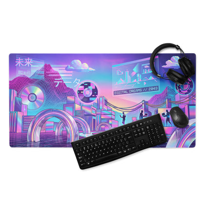 Neon Vaporwave Gaming Mouse Pad - Gaming Mouse Pad Neon Purple Pink Desk Setup Vaporwave Vibrant Mood Neon Decor Digital