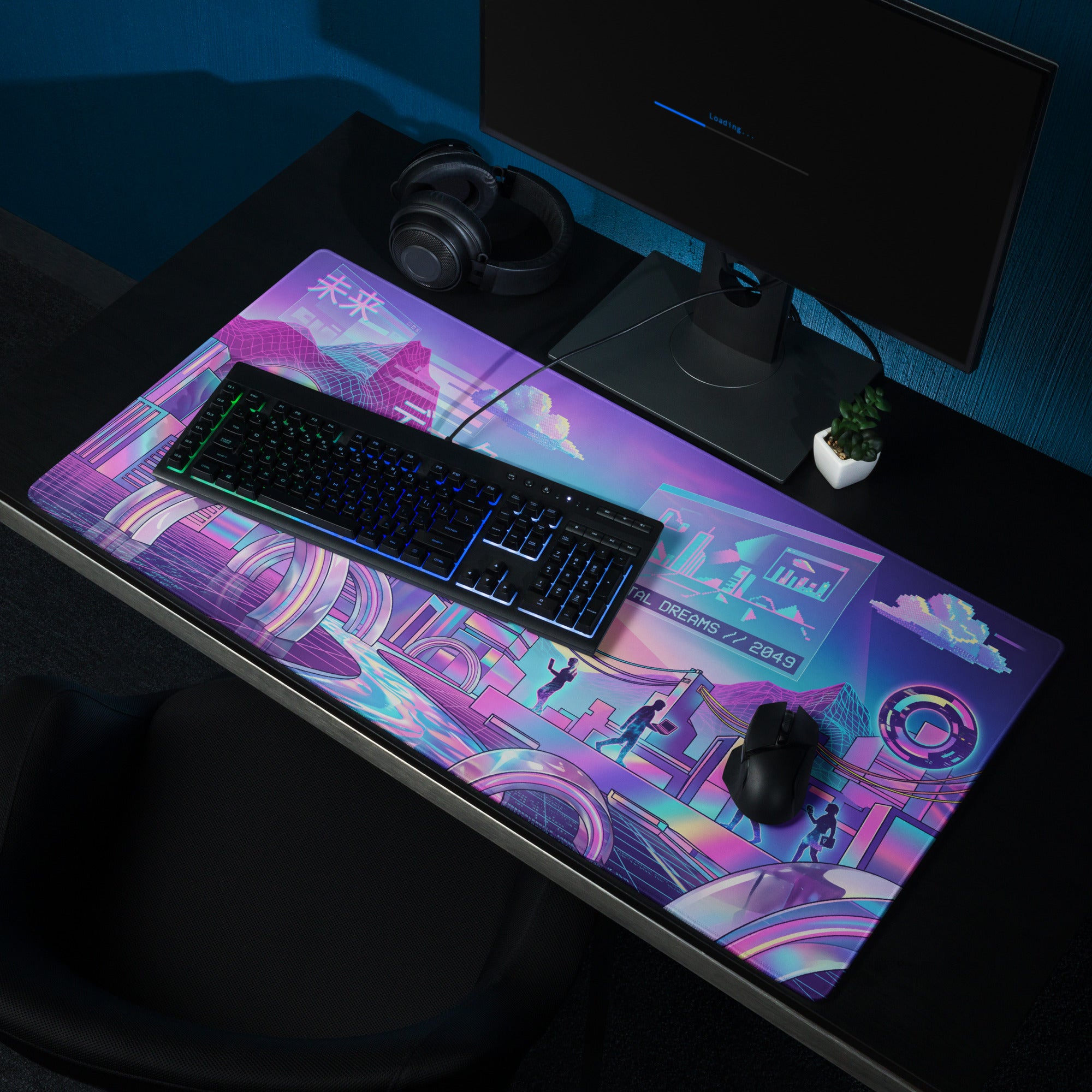 Neon Vaporwave Gaming Mouse Pad - Gaming Mouse Pad Neon Purple Pink Desk Setup Vaporwave Vibrant Mood Neon Decor Digital