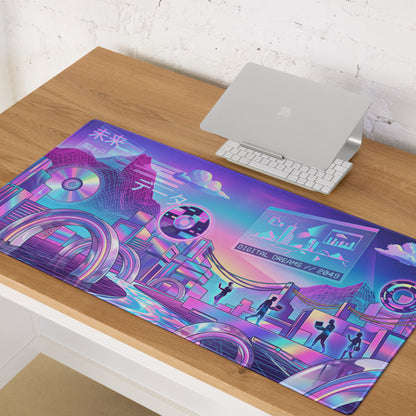 Neon Vaporwave Gaming Mouse Pad - Gaming Mouse Pad Neon Purple Pink Desk Setup Vaporwave Vibrant Mood Neon Decor Digital