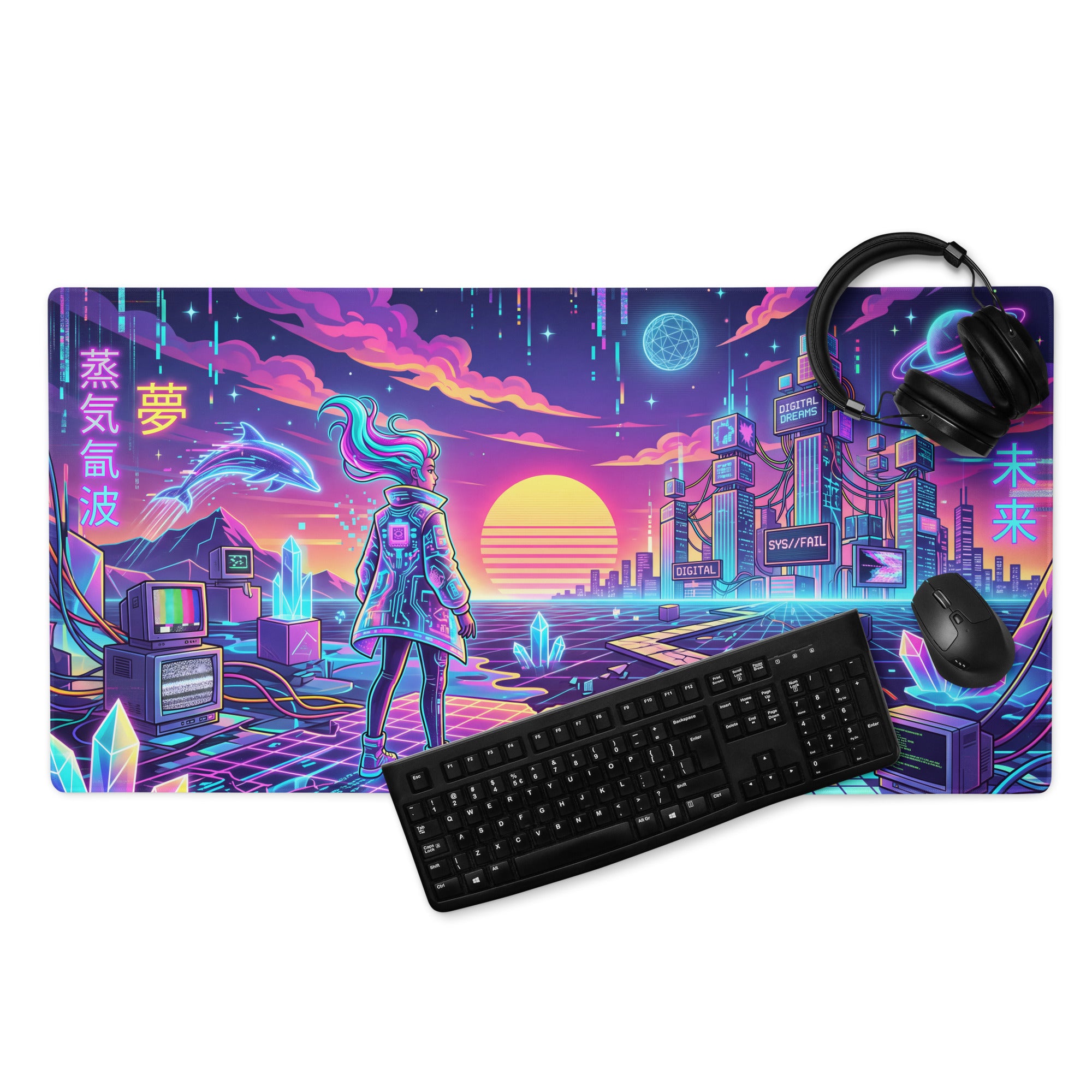 Vaporwave Neon Galaxy Mouse Pad - Vaporwave Neon Mouse Pad Purple Pink Blue Desk Retro Futurism Dreamy Neon Digital Art