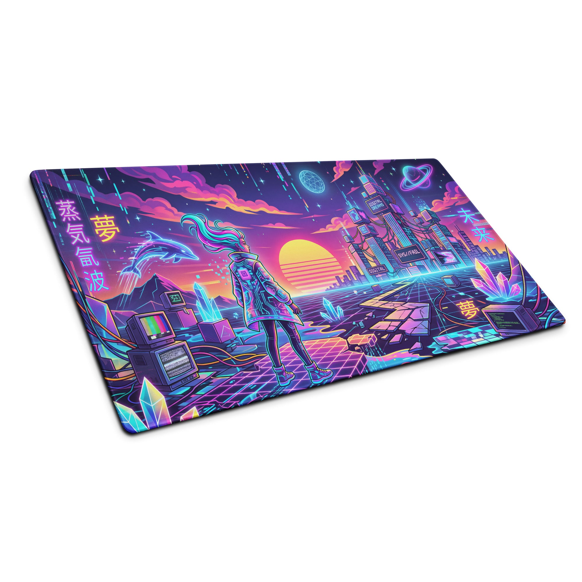 Vaporwave Neon Galaxy Mouse Pad - Vaporwave Neon Mouse Pad Purple Pink Blue Desk Retro Futurism Dreamy Neon Digital Art