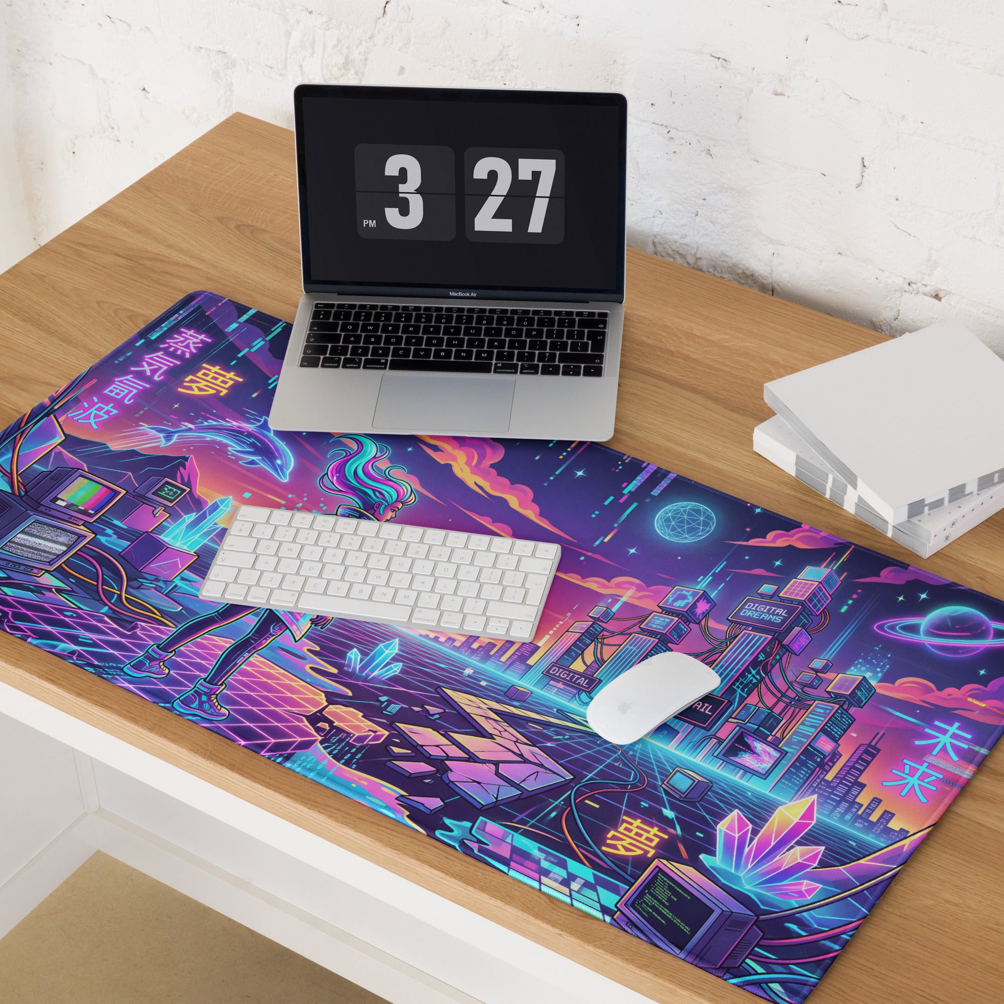 Vaporwave Neon Galaxy Mouse Pad - Vaporwave Neon Mouse Pad Purple Pink Blue Desk Retro Futurism Dreamy Neon Digital Art