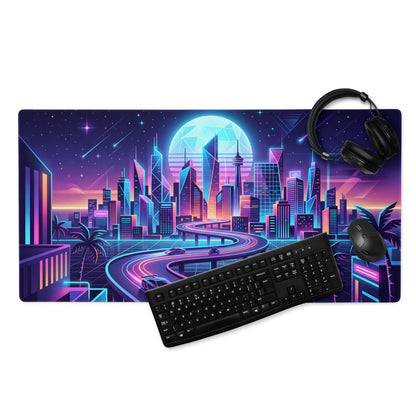Neon City Vaporwave Mouse Pad - Mouse Pad Neon Blue Purple For Gaming Futuristic Neon Mood Cyberpunk Vaporwave Art