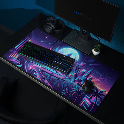 Neon City Vaporwave Mouse Pad - Mouse Pad Neon Blue Purple For Gaming Futuristic Neon Mood Cyberpunk Vaporwave Art