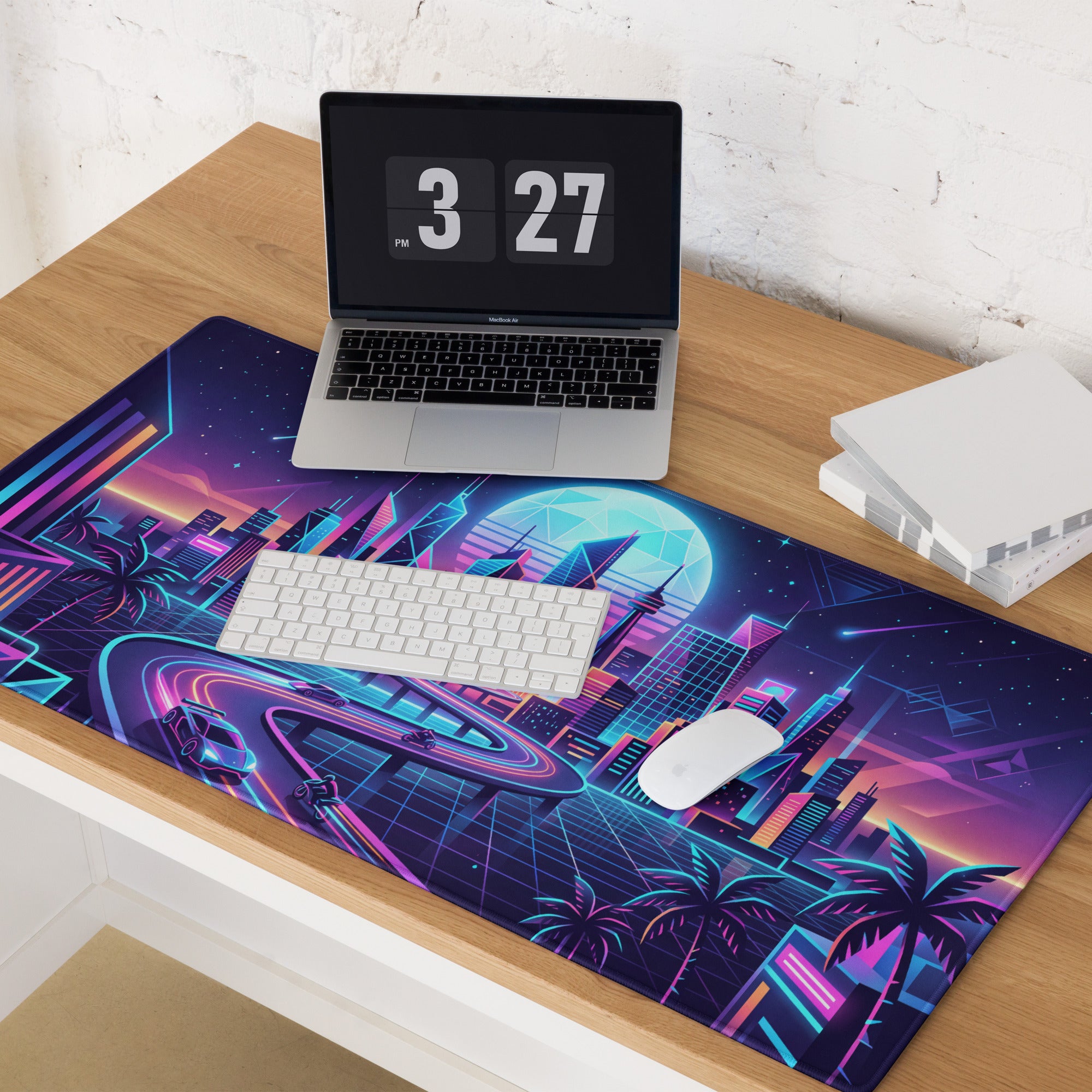 Neon City Vaporwave Mouse Pad - Mouse Pad Neon Blue Purple For Gaming Futuristic Neon Mood Cyberpunk Vaporwave Art