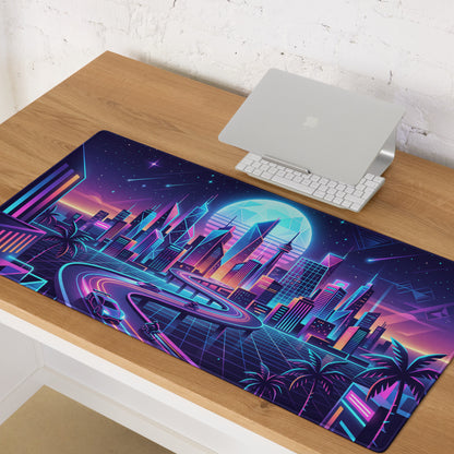 Neon City Vaporwave Mouse Pad - Mouse Pad Neon Blue Purple For Gaming Futuristic Neon Mood Cyberpunk Vaporwave Art