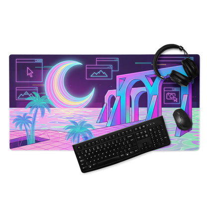 Neon Vaporwave Desk Pad - Mouse Pad Neon Pink Cyan Purple Desk Vaporwave Mood Neon Dream Retro Vaporwave Digital Art