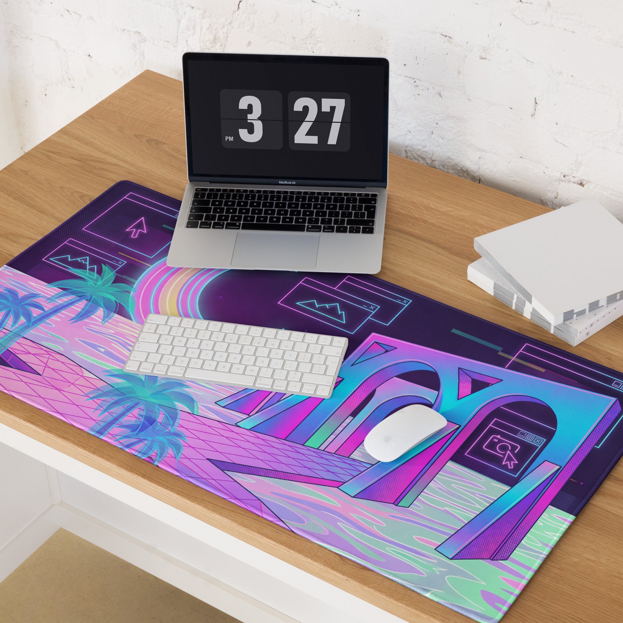Neon Vaporwave Desk Pad - Mouse Pad Neon Pink Cyan Purple Desk Vaporwave Mood Neon Dream Retro Vaporwave Digital Art