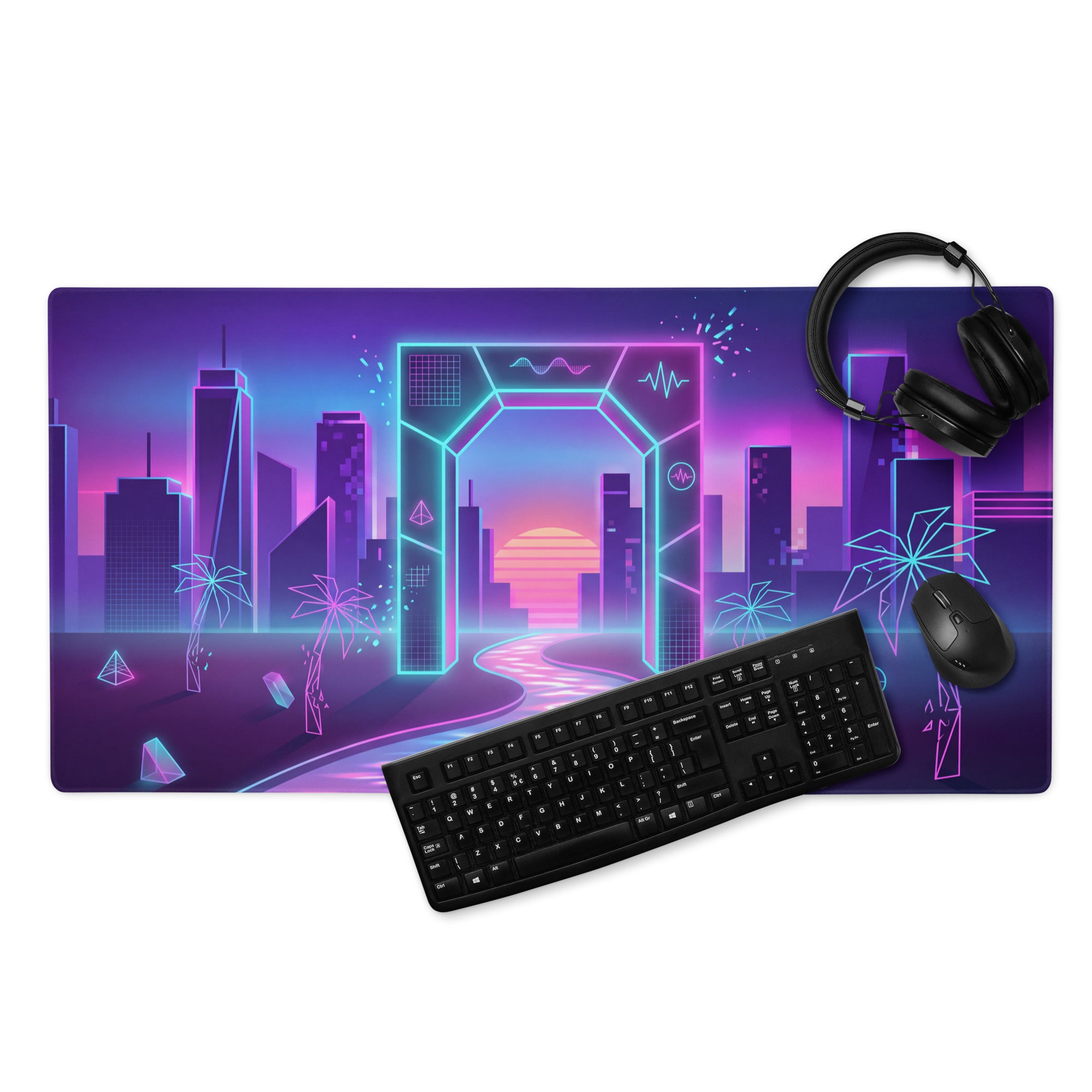 Neon Vaporwave City Mouse Pad - City Neon Purple Desk Vaporwave Retro Futurism Synthwave Gaming Desk Art
