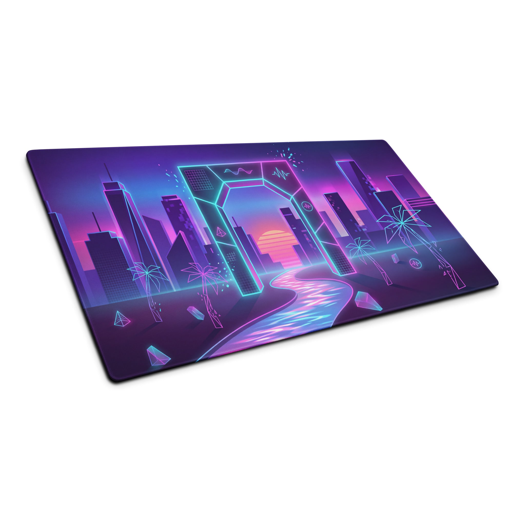 Neon Vaporwave City Mouse Pad - City Neon Purple Desk Vaporwave Retro Futurism Synthwave Gaming Desk Art