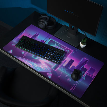 Neon Vaporwave City Mouse Pad - City Neon Purple Desk Vaporwave Retro Futurism Synthwave Gaming Desk Art