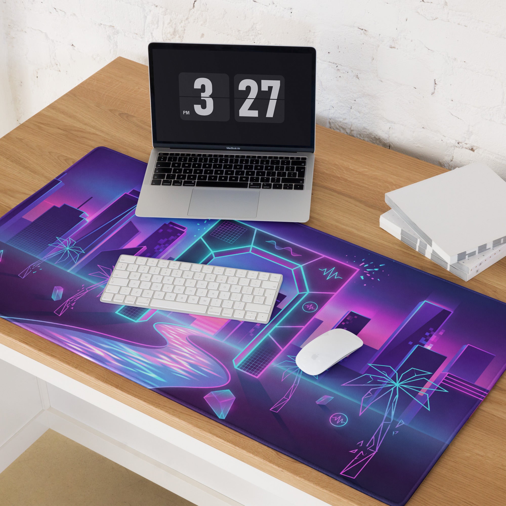 Neon Vaporwave City Mouse Pad - City Neon Purple Desk Vaporwave Retro Futurism Synthwave Gaming Desk Art