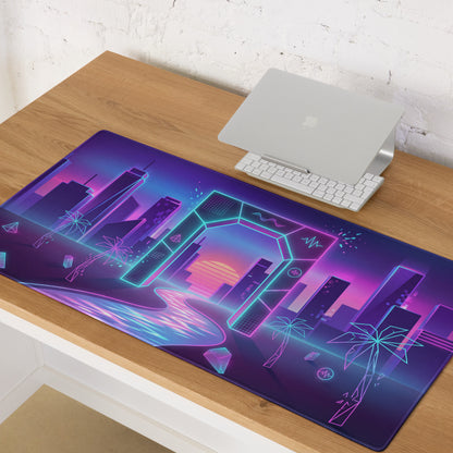 Neon Vaporwave City Mouse Pad - City Neon Purple Desk Vaporwave Retro Futurism Synthwave Gaming Desk Art