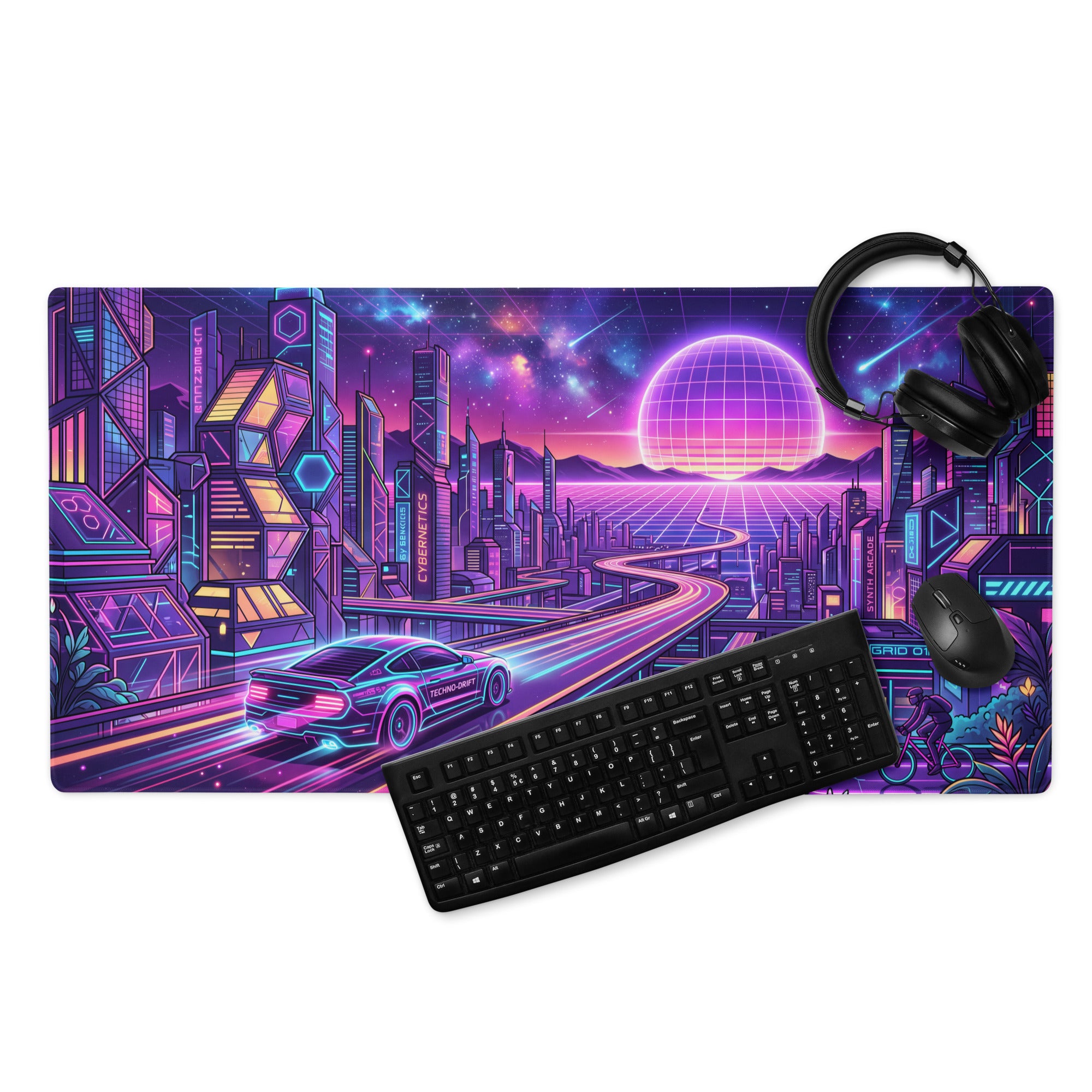 Neon Vaporwave City Mouse Pad - Gaming Mouse Pad Neon Purple Pink Blue Desk Vaporwave Mood Neon Decor Synthwave