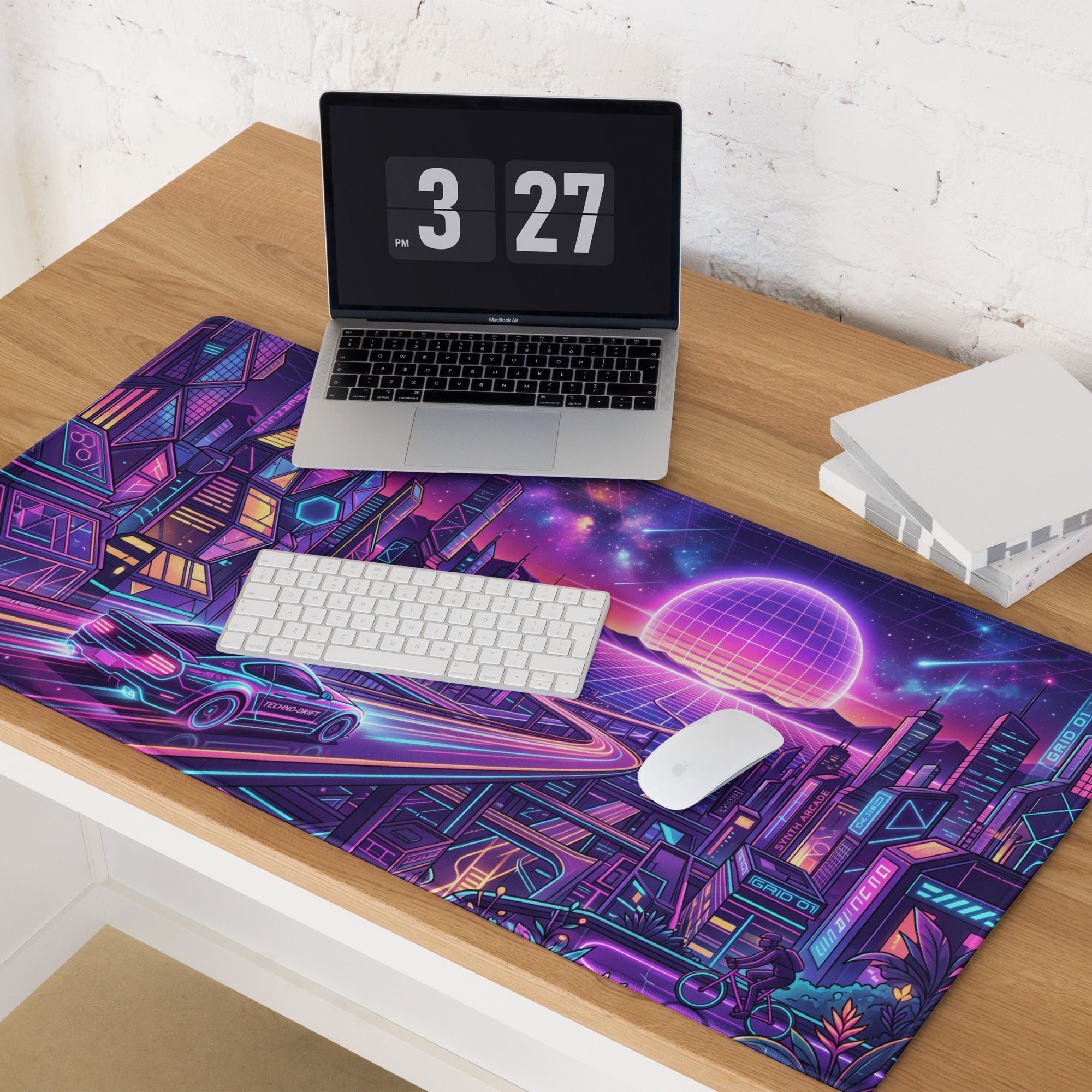 Neon Vaporwave City Mouse Pad - Gaming Mouse Pad Neon Purple Pink Blue Desk Vaporwave Mood Neon Decor Synthwave