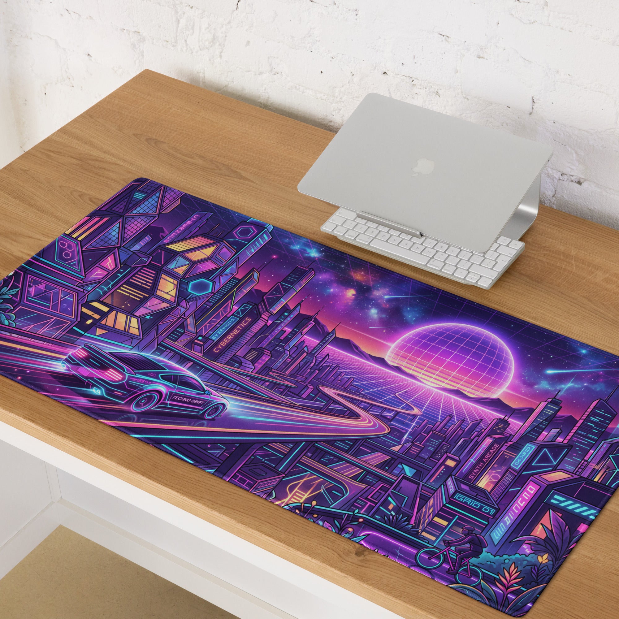 Neon Vaporwave City Mouse Pad - Gaming Mouse Pad Neon Purple Pink Blue Desk Vaporwave Mood Neon Decor Synthwave