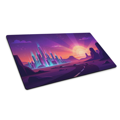 Neon Vaporwave Cityscape Mouse Pad - Cityscape Neon Purple Pink Gaming Desk Vaporwave Retro Futurism Decor Digital Art