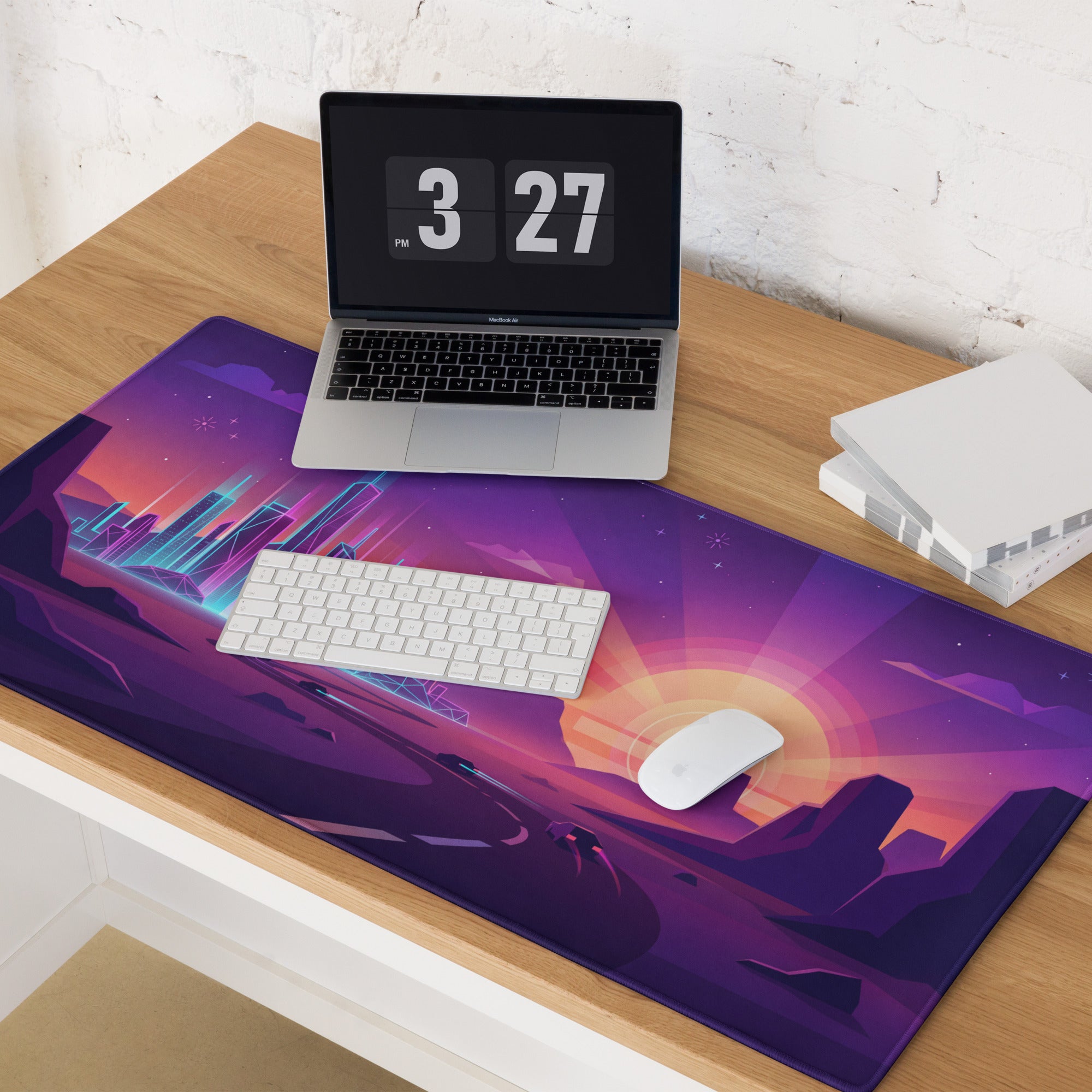 Neon Vaporwave Cityscape Mouse Pad - Cityscape Neon Purple Pink Gaming Desk Vaporwave Retro Futurism Decor Digital Art