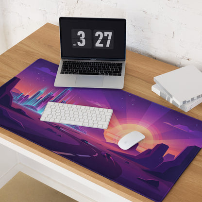 Neon Vaporwave Cityscape Mouse Pad - Cityscape Neon Purple Pink Gaming Desk Vaporwave Retro Futurism Decor Digital Art