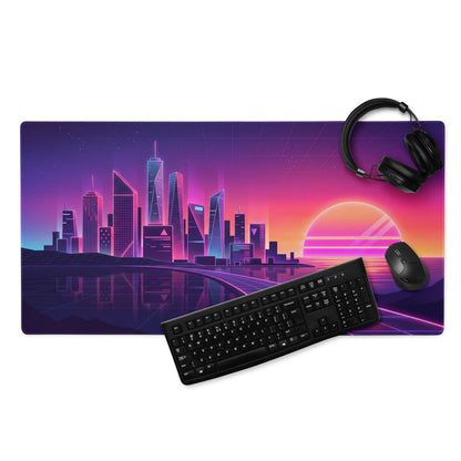 Vaporwave Neon City Mouse Pad - Cityscape Purple Pink Gradient Desk Setup Vaporwave Dreamy Neon Retro Gaming Digital Art