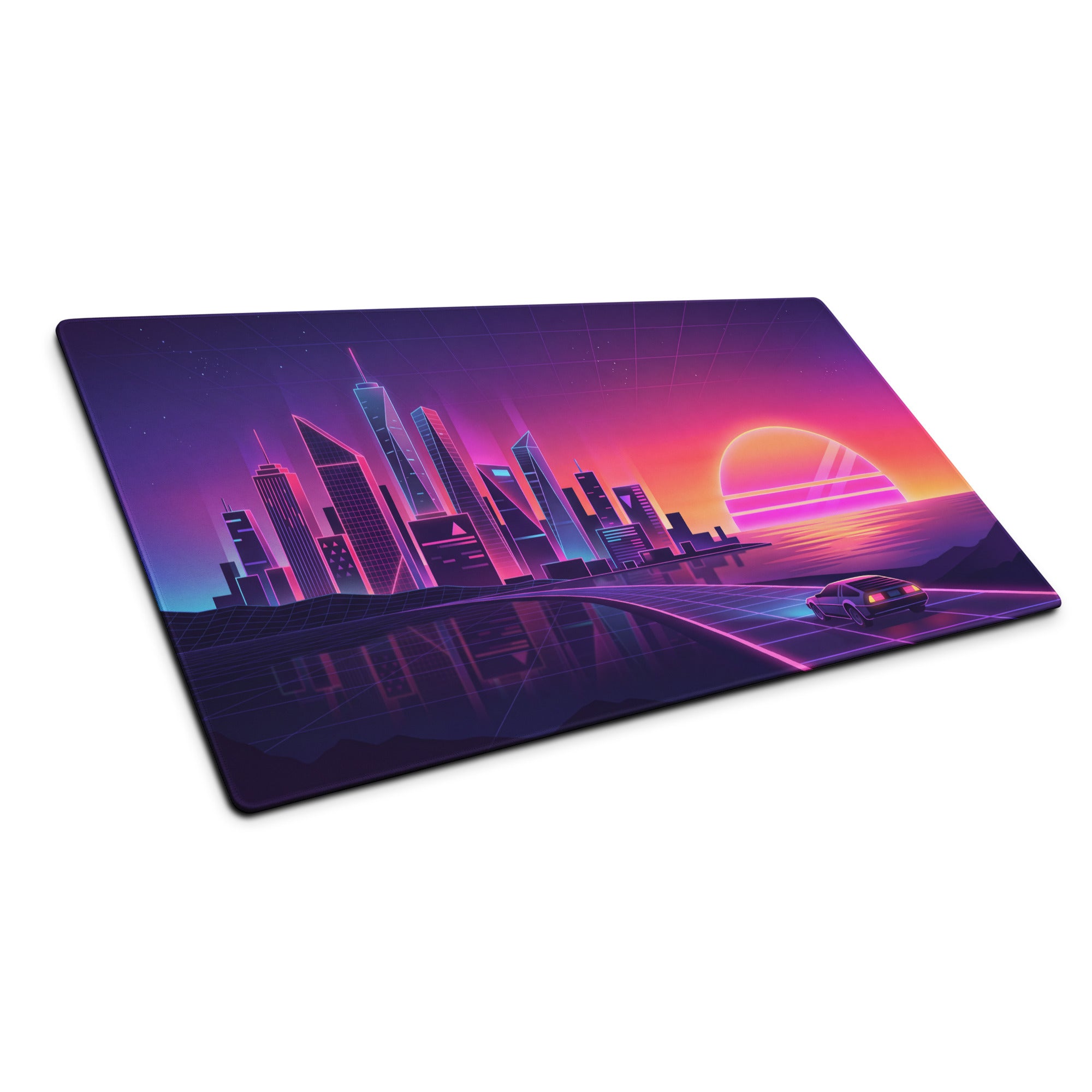 Vaporwave Neon City Mouse Pad - Cityscape Purple Pink Gradient Desk Setup Vaporwave Dreamy Neon Retro Gaming Digital Art