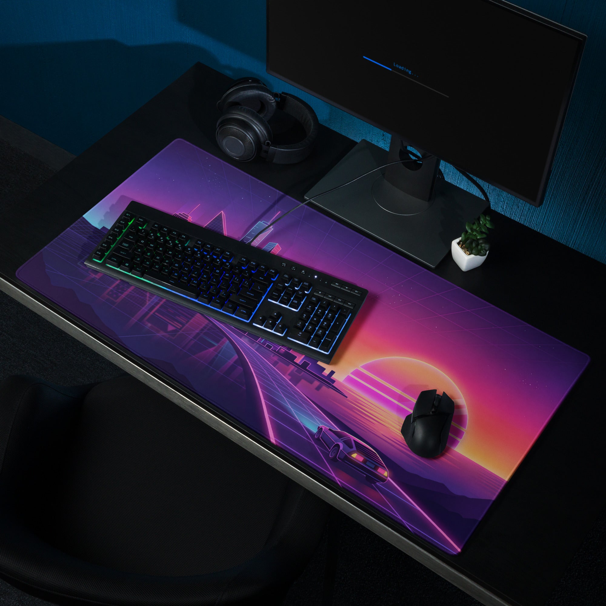 Vaporwave Neon City Mouse Pad - Cityscape Purple Pink Gradient Desk Setup Vaporwave Dreamy Neon Retro Gaming Digital Art