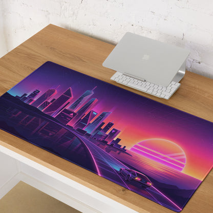 Vaporwave Neon City Mouse Pad - Cityscape Purple Pink Gradient Desk Setup Vaporwave Dreamy Neon Retro Gaming Digital Art