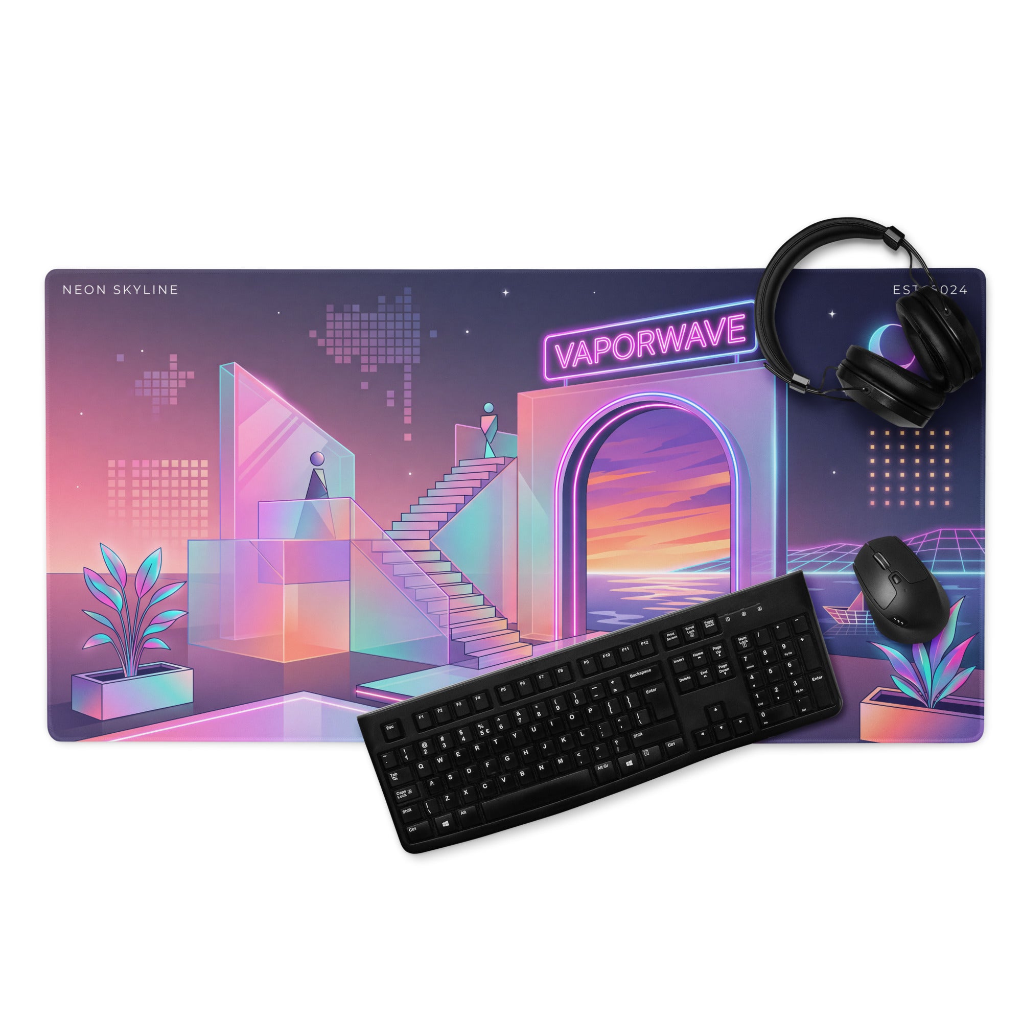 Neon Vaporwave Mouse Pad - Mouse Pad Neon Pink Purple Blue Gaming Setup Vaporwave Mood Dreamy Neon Aesthetic Digital Art