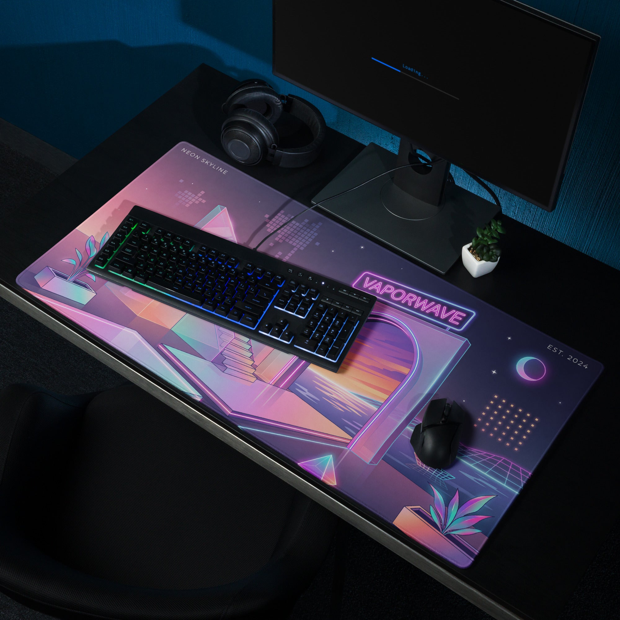 Neon Vaporwave Mouse Pad - Mouse Pad Neon Pink Purple Blue Gaming Setup Vaporwave Mood Dreamy Neon Aesthetic Digital Art