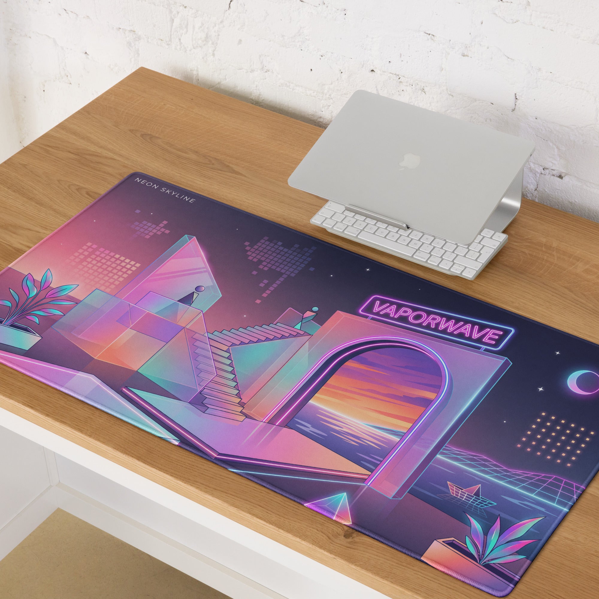 Neon Vaporwave Mouse Pad - Mouse Pad Neon Pink Purple Blue Gaming Setup Vaporwave Mood Dreamy Neon Aesthetic Digital Art