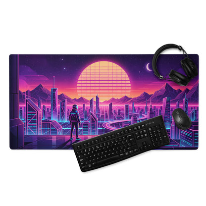 Vaporwave Neon City Pad - Gaming Mouse Pad Purple Pink Desk Vaporwave Mood Retro Futuristic Neon Desk Gear Digital Art