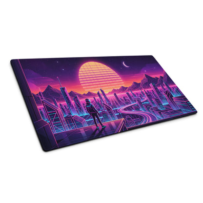 Vaporwave Neon City Pad - Gaming Mouse Pad Purple Pink Desk Vaporwave Mood Retro Futuristic Neon Desk Gear Digital Art