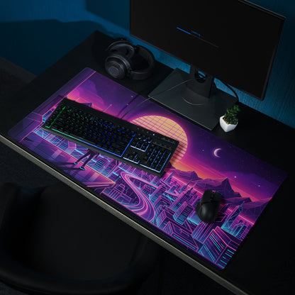 Vaporwave Neon City Pad - Gaming Mouse Pad Purple Pink Desk Vaporwave Mood Retro Futuristic Neon Desk Gear Digital Art
