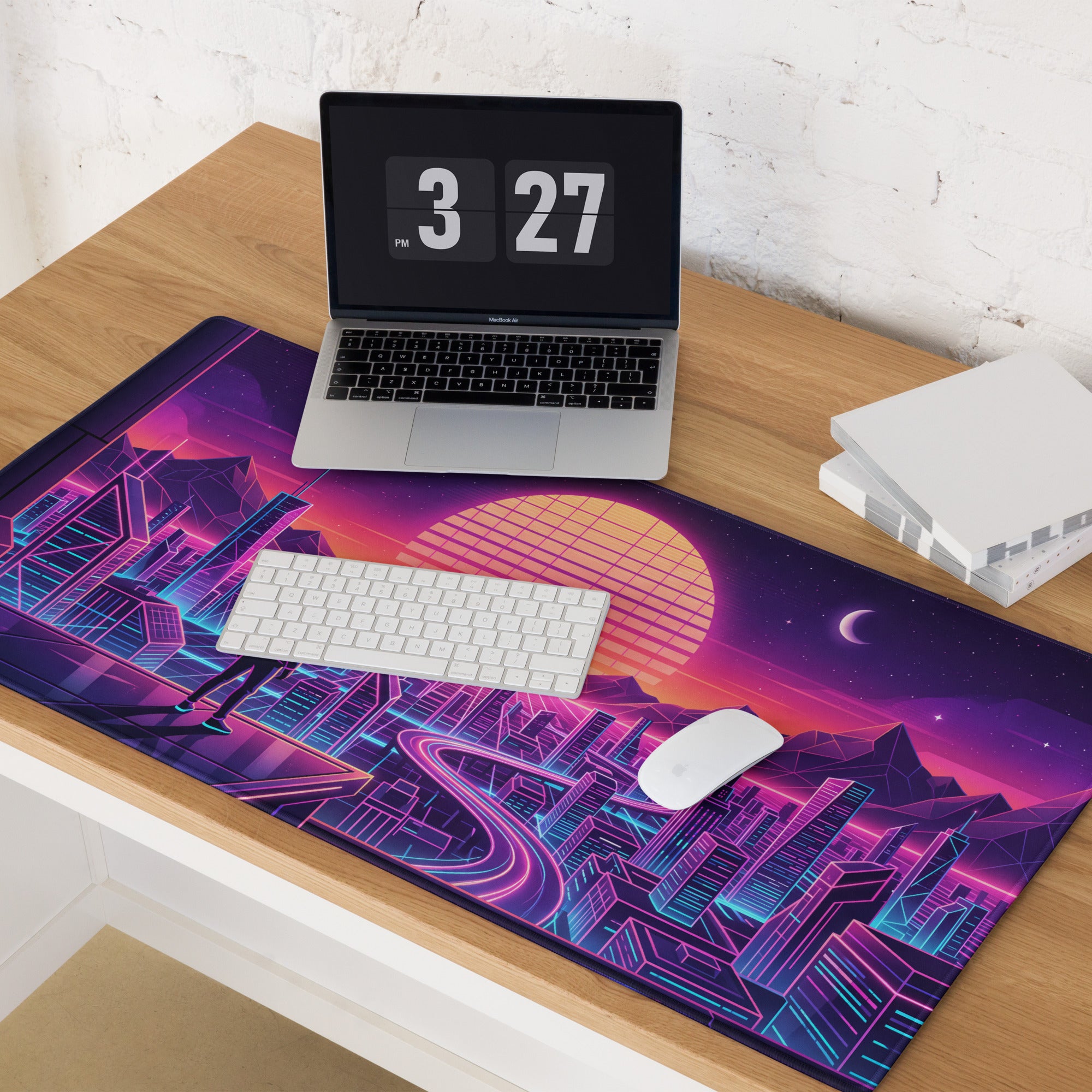Vaporwave Neon City Pad - Gaming Mouse Pad Purple Pink Desk Vaporwave Mood Retro Futuristic Neon Desk Gear Digital Art