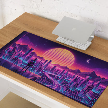 Vaporwave Neon City Pad - Gaming Mouse Pad Purple Pink Desk Vaporwave Mood Retro Futuristic Neon Desk Gear Digital Art
