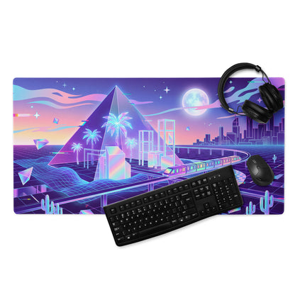 Vaporwave Neon Cityscape Mouse Pad - Mouse Pad Purple Teal Pink Gaming Desk Vaporwave City Neon Mood Digital Art