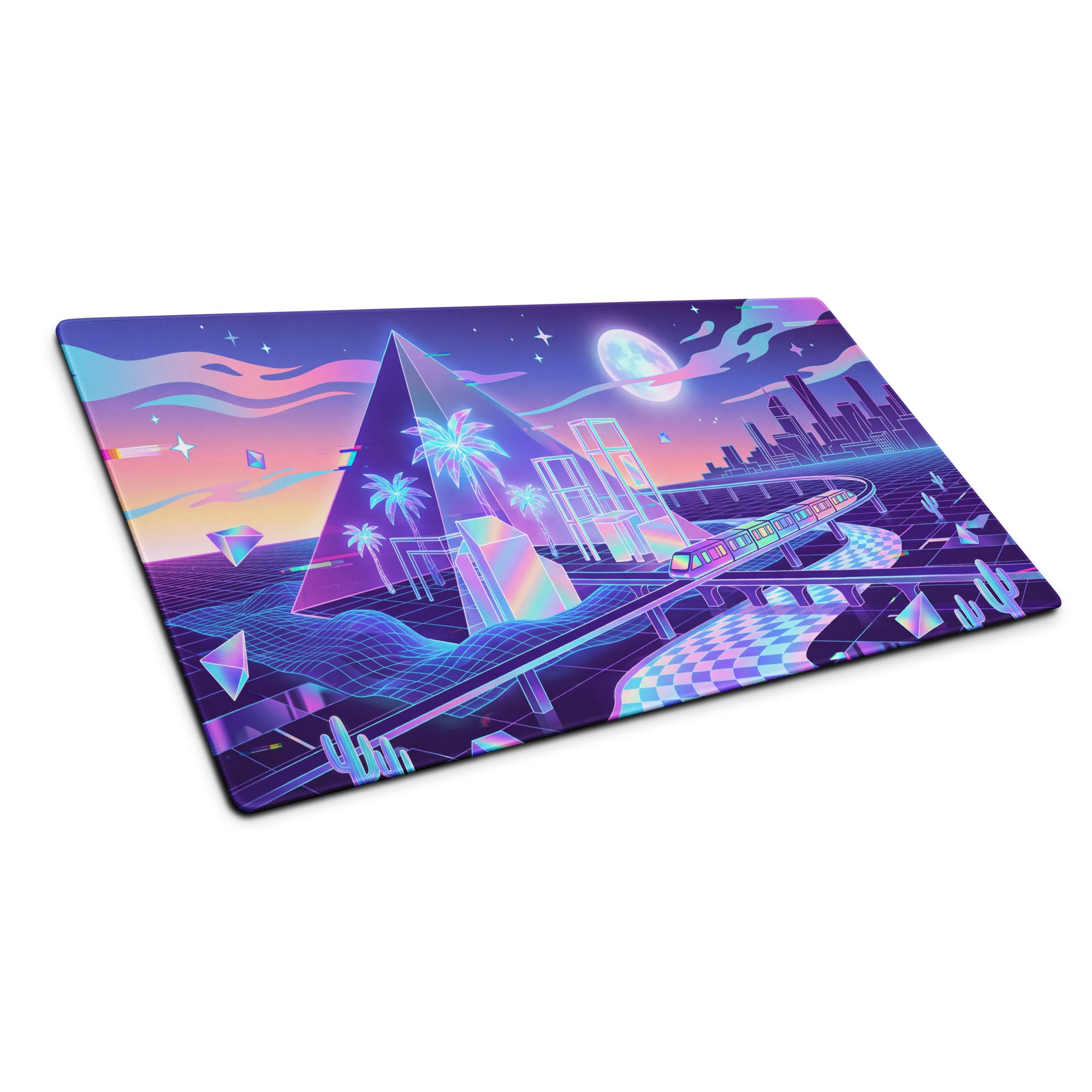 Vaporwave Neon Cityscape Mouse Pad - Mouse Pad Purple Teal Pink Gaming Desk Vaporwave City Neon Mood Digital Art