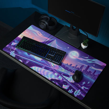 Vaporwave Neon Cityscape Mouse Pad - Mouse Pad Purple Teal Pink Gaming Desk Vaporwave City Neon Mood Digital Art