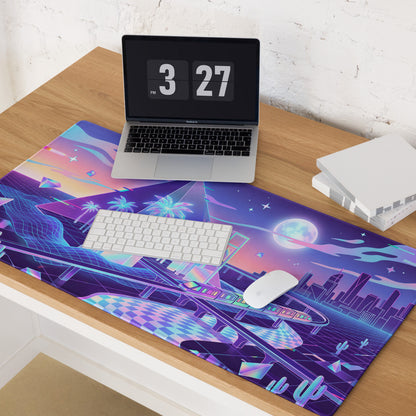 Vaporwave Neon Cityscape Mouse Pad - Mouse Pad Purple Teal Pink Gaming Desk Vaporwave City Neon Mood Digital Art
