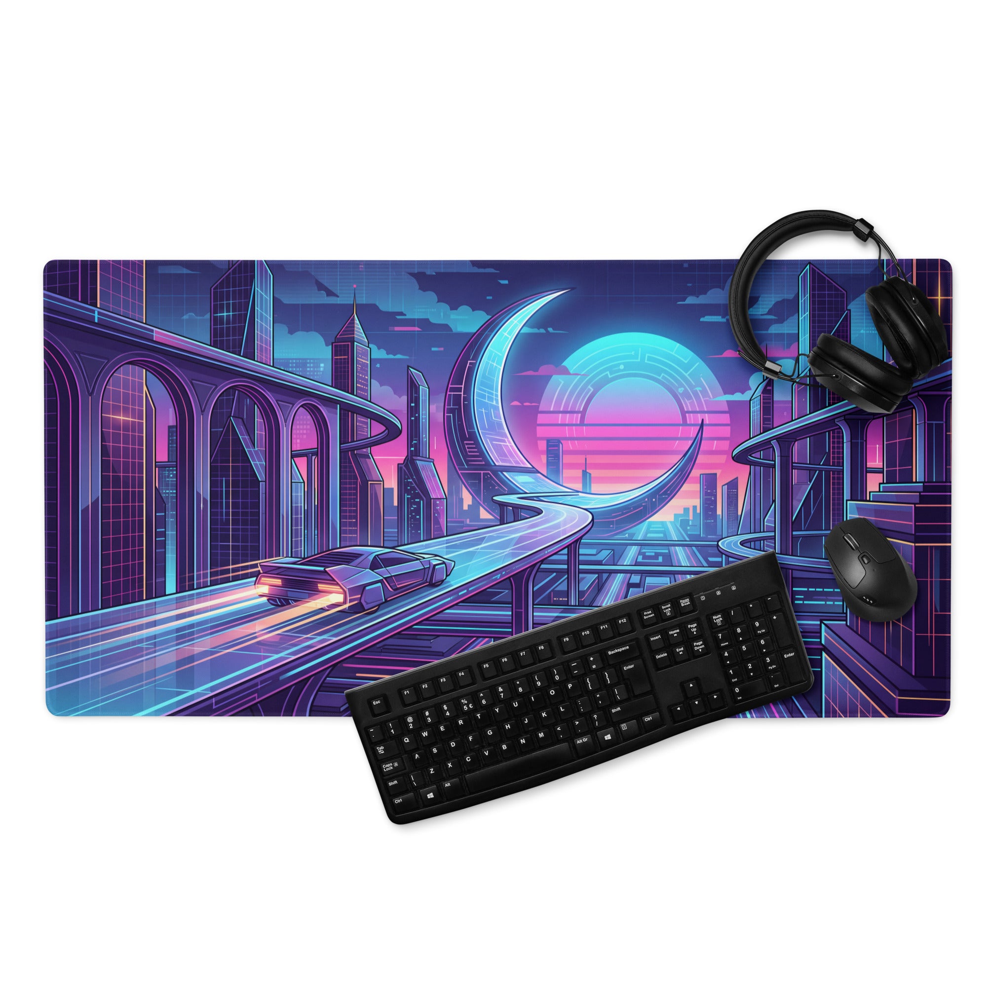 Vaporwave Neon City Mouse Pad - Gaming Mouse Pad Purple Pink Neon Desk Vaporwave Mood Neon Cyberpunk RGB Digital Art