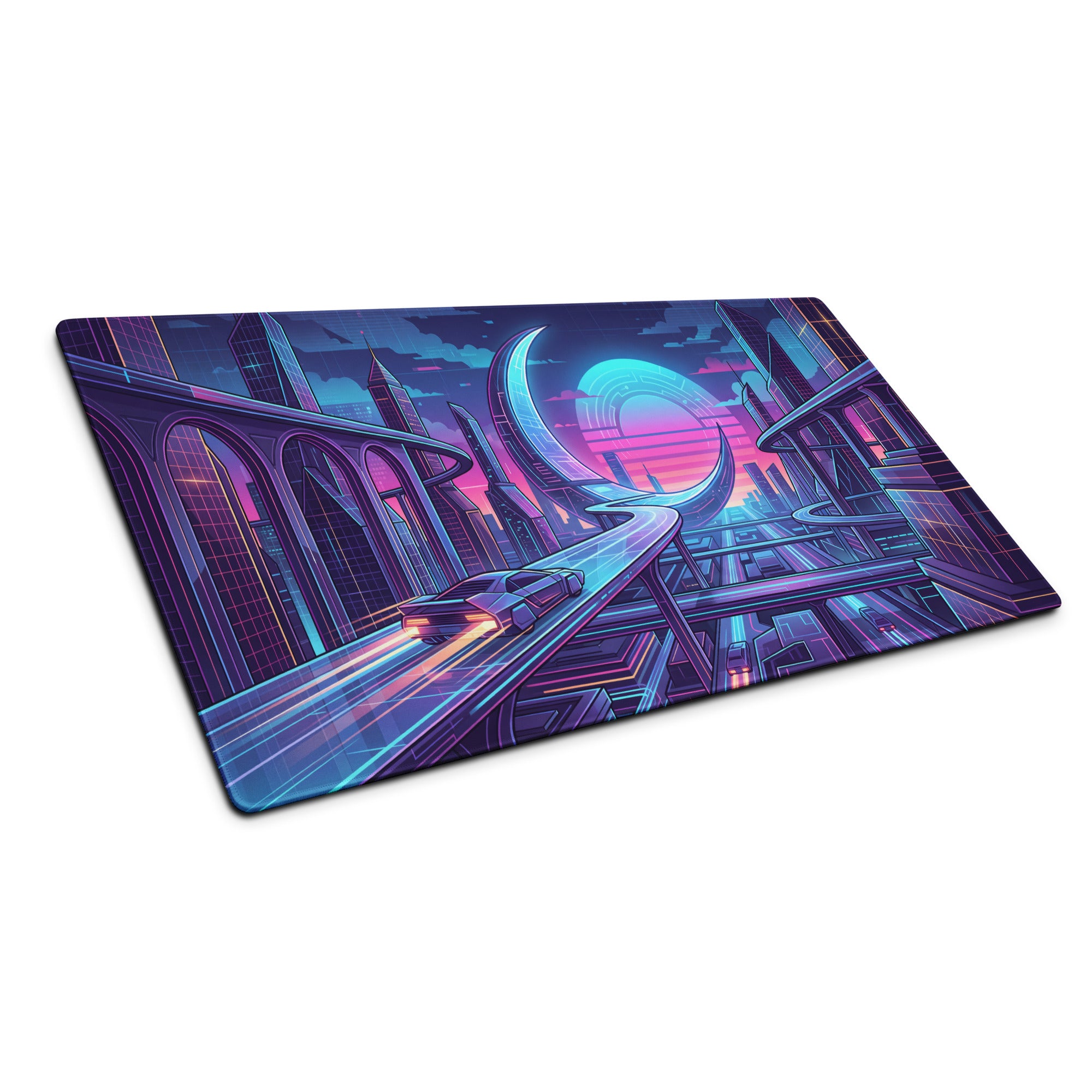 Vaporwave Neon City Mouse Pad - Gaming Mouse Pad Purple Pink Neon Desk Vaporwave Mood Neon Cyberpunk RGB Digital Art