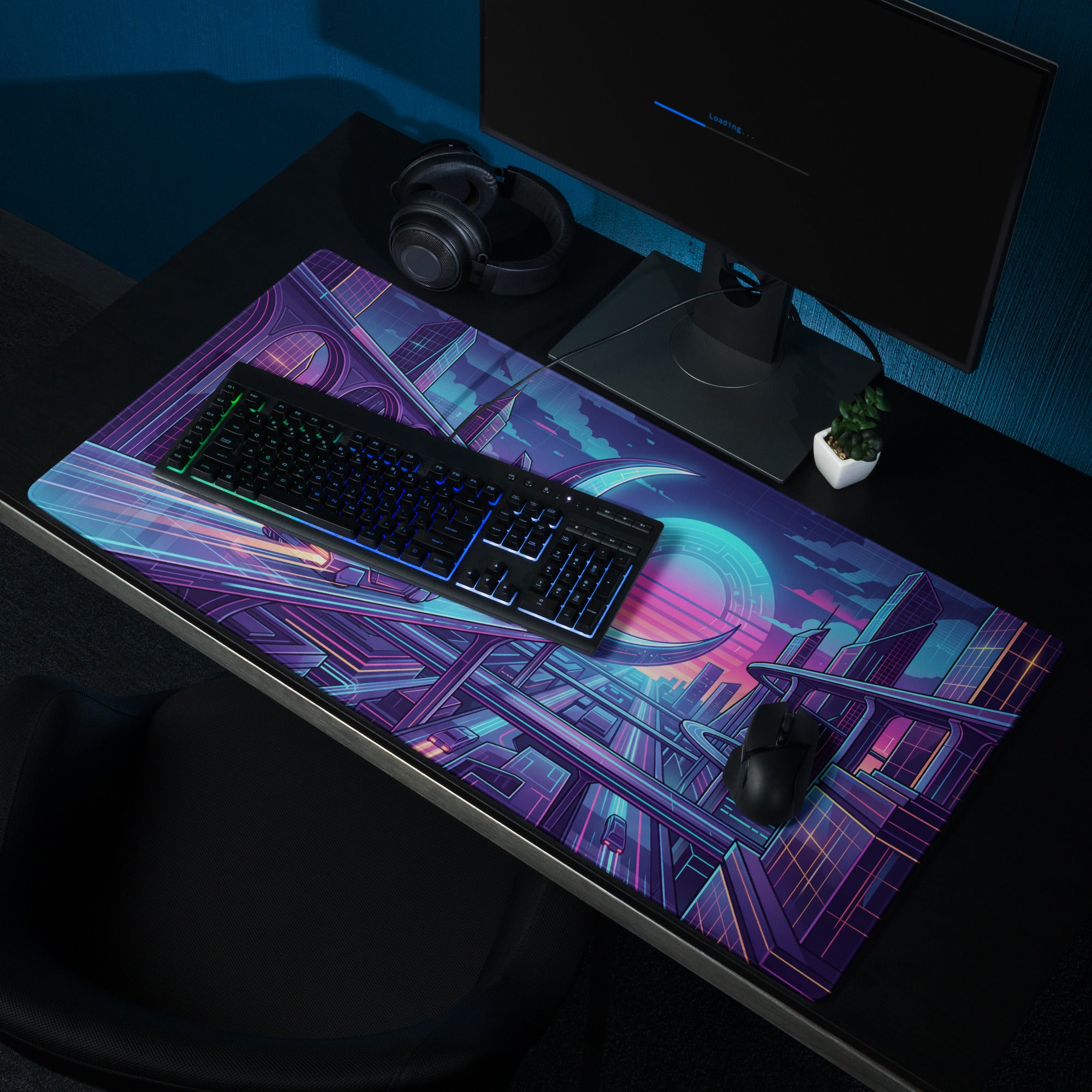 Vaporwave Neon City Mouse Pad - Gaming Mouse Pad Purple Pink Neon Desk Vaporwave Mood Neon Cyberpunk RGB Digital Art