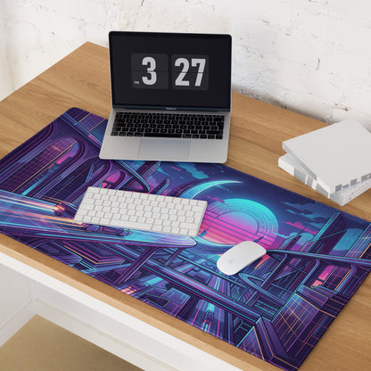 Vaporwave Neon City Mouse Pad - Gaming Mouse Pad Purple Pink Neon Desk Vaporwave Mood Neon Cyberpunk RGB Digital Art