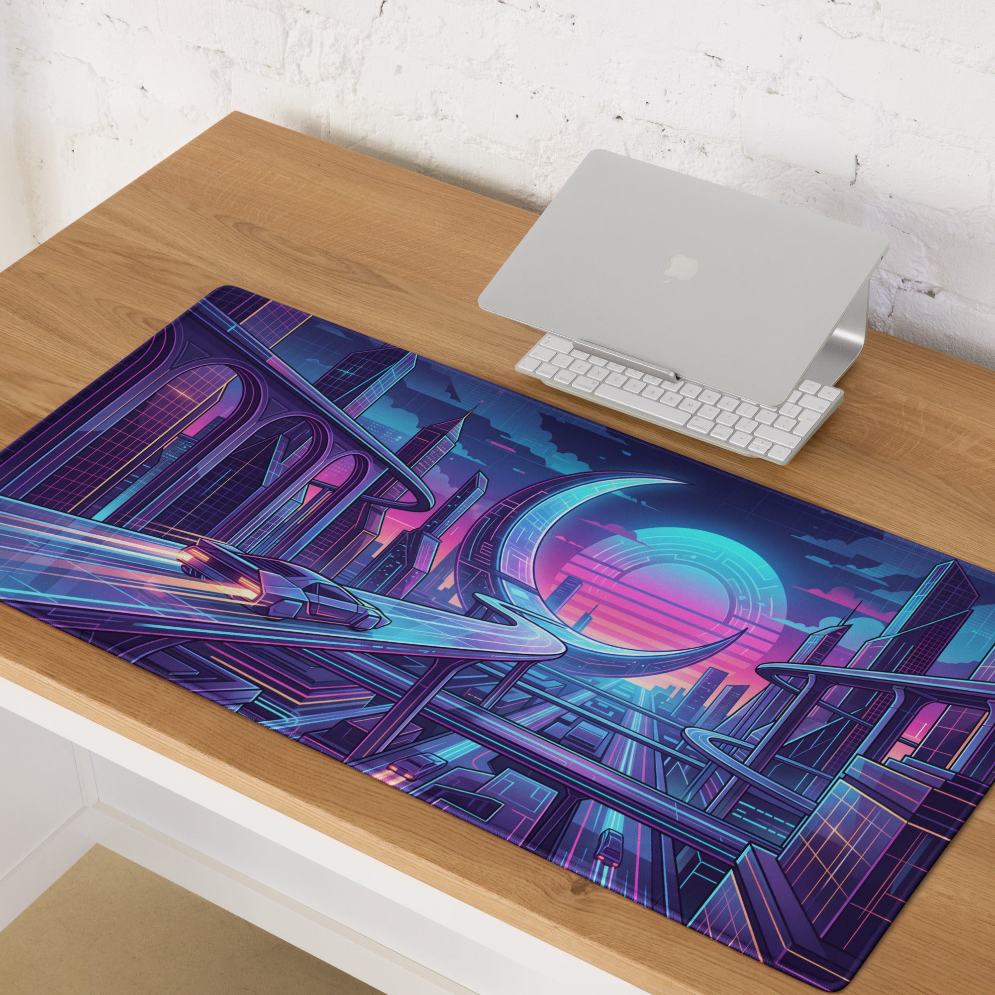 Vaporwave Neon City Mouse Pad - Gaming Mouse Pad Purple Pink Neon Desk Vaporwave Mood Neon Cyberpunk RGB Digital Art