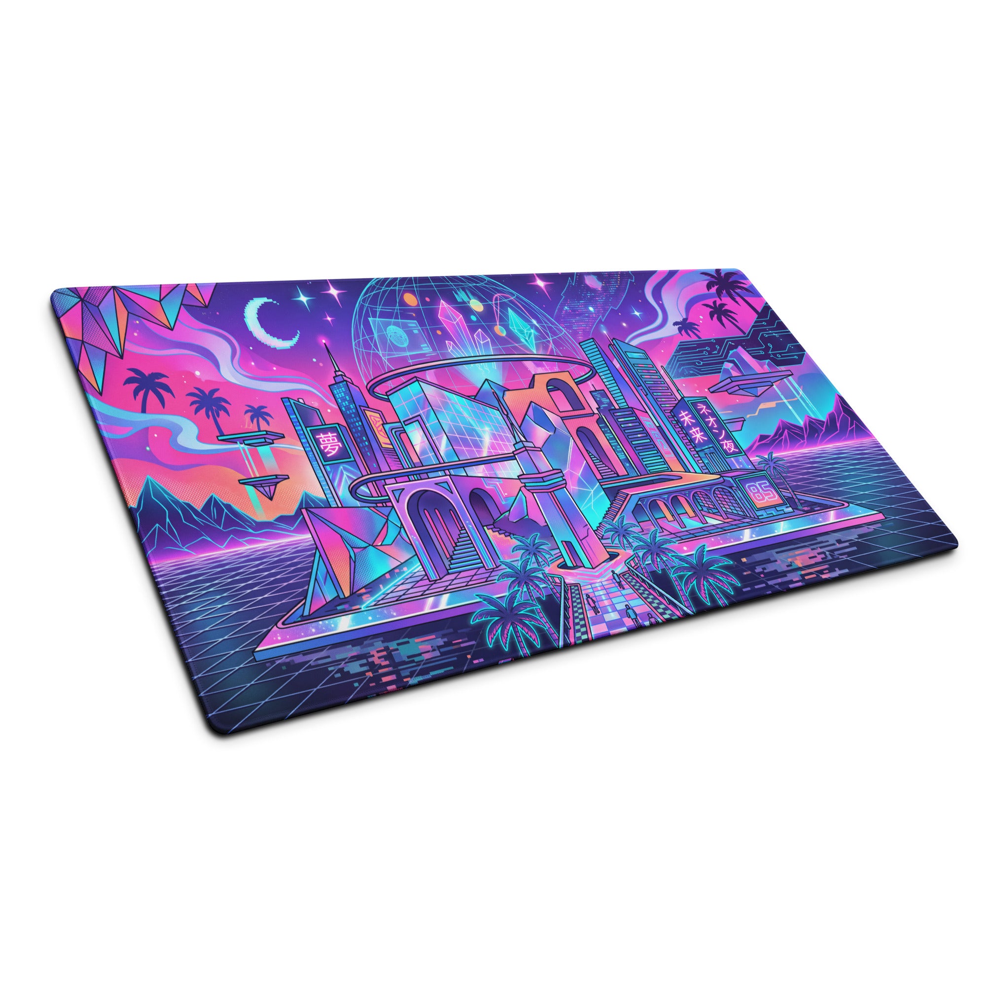 Vaporwave Neon City Gaming Pad - Mouse Pad Neon Pink Blue For Gaming Desk Vaporwave Vibrant Retro Synthwave Mood