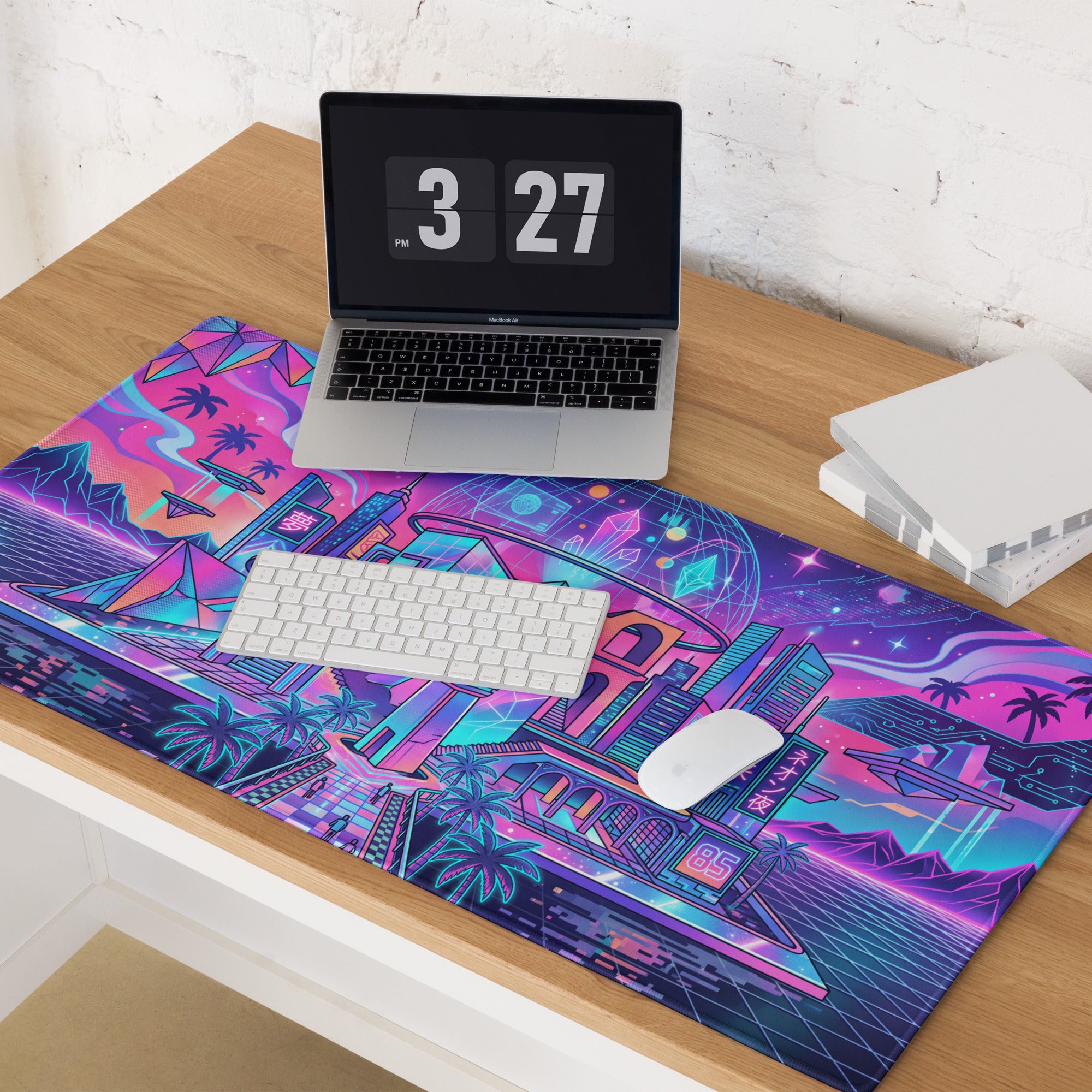 Vaporwave Neon City Gaming Pad - Mouse Pad Neon Pink Blue For Gaming Desk Vaporwave Vibrant Retro Synthwave Mood