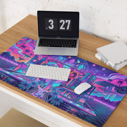 Vaporwave Neon City Gaming Pad - Mouse Pad Neon Pink Blue For Gaming Desk Vaporwave Vibrant Retro Synthwave Mood