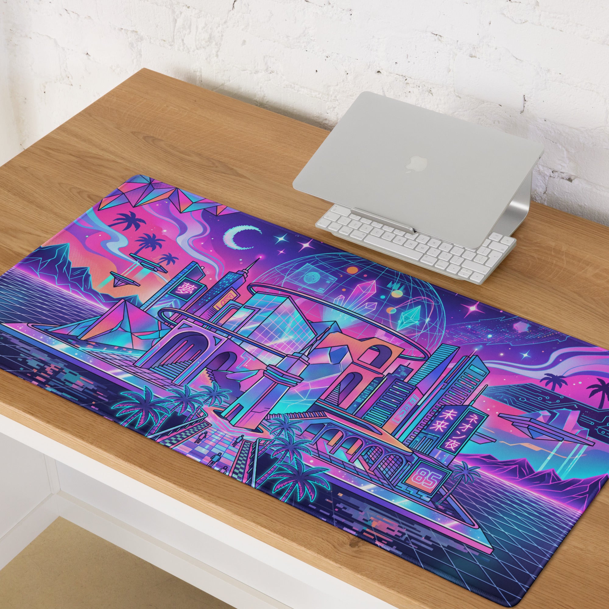 Vaporwave Neon City Gaming Pad - Mouse Pad Neon Pink Blue For Gaming Desk Vaporwave Vibrant Retro Synthwave Mood