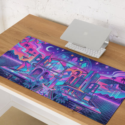 Vaporwave Neon City Gaming Pad - Mouse Pad Neon Pink Blue For Gaming Desk Vaporwave Vibrant Retro Synthwave Mood