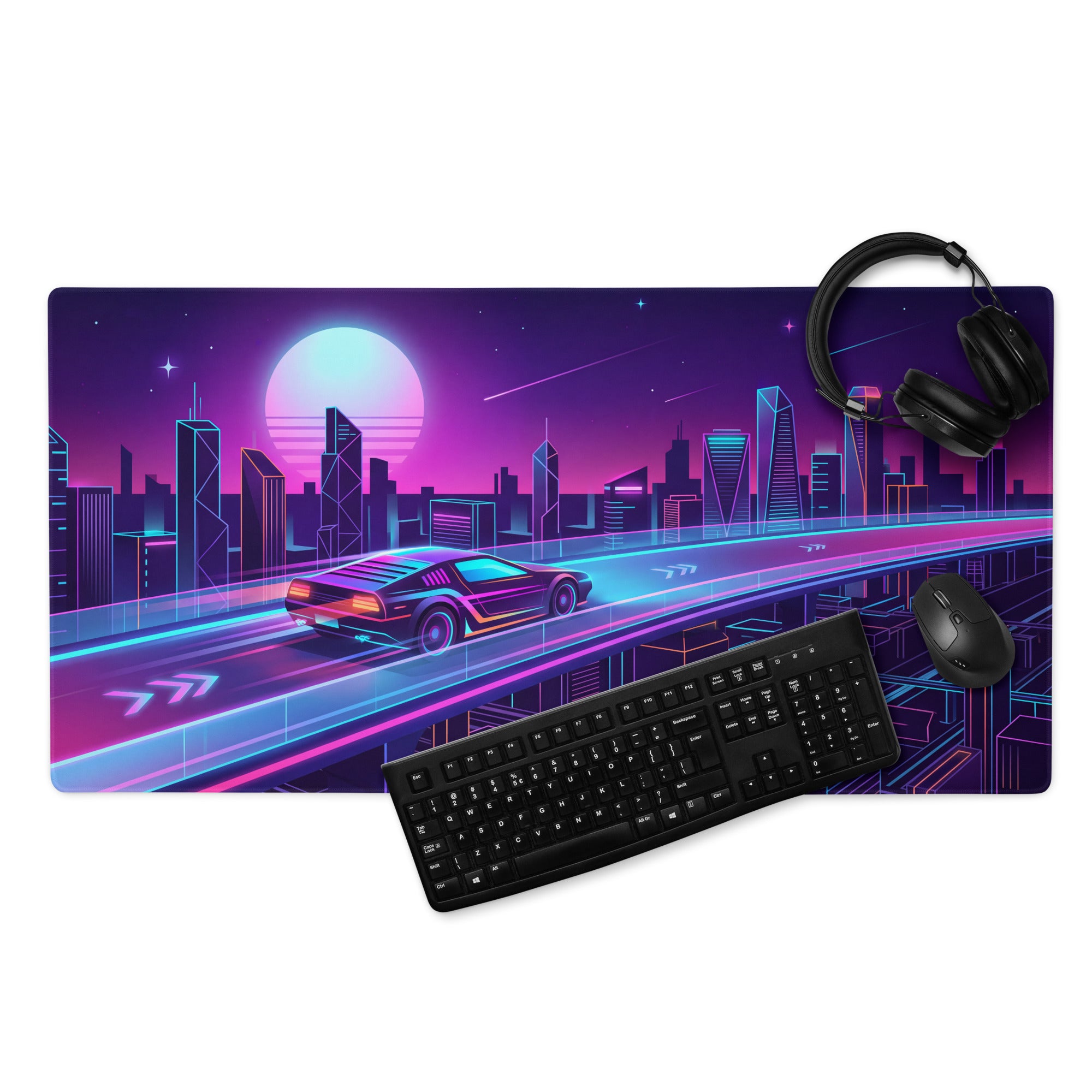 Vaporwave Neon City Mouse Pad - City Neon Purple Pink Blue Gaming Desk Vaporwave Retro Mood Synthwave Decor Digital Art